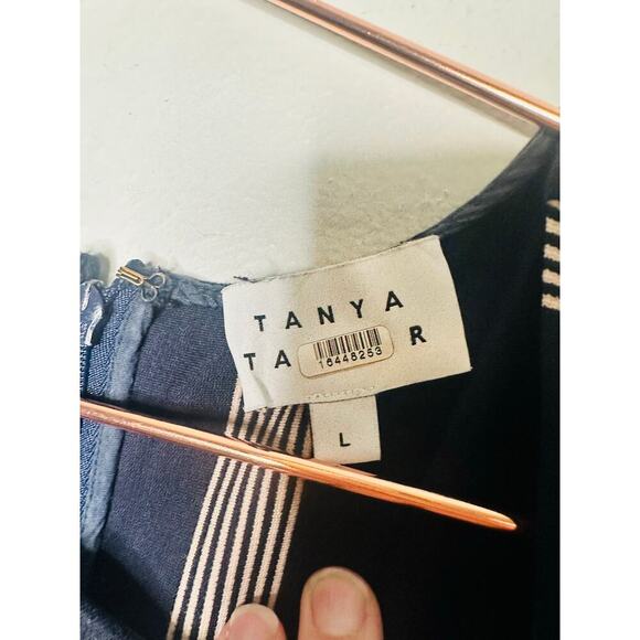 TANYA TAYLOR Dark Navy Blue Pinstripe A-Line Sleeveless Midi Dress Size Large - Picture 9 of 14